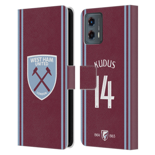 West Ham United FC 2024/25 Players Home Kit Mohammed Kudus Leather Book Wallet Case Cover For Motorola Moto G (2023) West Ham United FC 2024/25 Players Home Kit Mohammed Kudus Leather Book Wallet Case Cover For Motorola Moto G (2023)