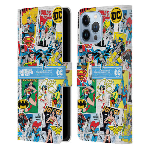Justice League DC Comics 90th Anniversary Sticker Collage Leather Book Wallet Case Cover For Apple iPhone 13 Pro Max