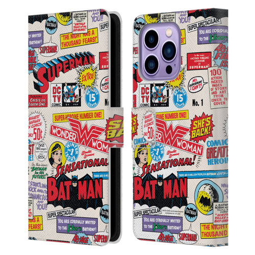 Justice League DC Comics 90th Anniversary Logo Pattern Leather Book Wallet Case Cover For Apple iPhone 14 Pro Max