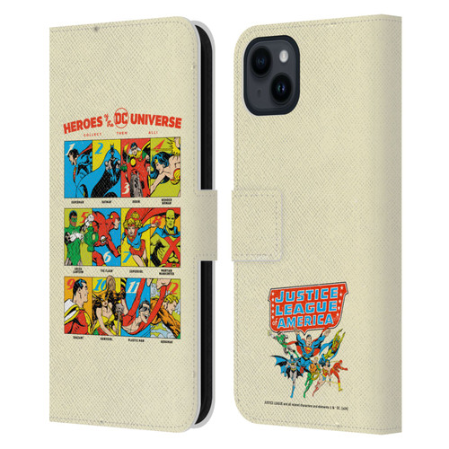 Justice League DC Comics 90th Anniversary Heroes Leather Book Wallet Case Cover For Apple iPhone 15 Plus