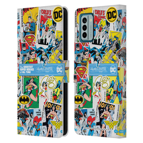 Justice League DC Comics 90th Anniversary Sticker Collage Leather Book Wallet Case Cover For Nokia G42