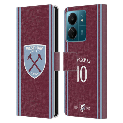 West Ham United FC 2024/25 Players Home Kit Lucas Paquetá Leather Book Wallet Case Cover For Xiaomi Redmi 13C 4G