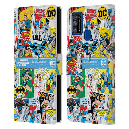 Justice League DC Comics 90th Anniversary Sticker Collage Leather Book Wallet Case Cover For Samsung Galaxy M31 (2020)