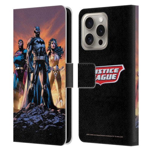 Justice League DC Comics Comic Book Covers Icons Trinity Leather Book Wallet Case Cover For Apple iPhone 16 Pro