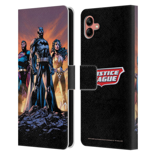 Justice League DC Comics Comic Book Covers Icons Trinity Leather Book Wallet Case Cover For Samsung Galaxy A04 (2022)