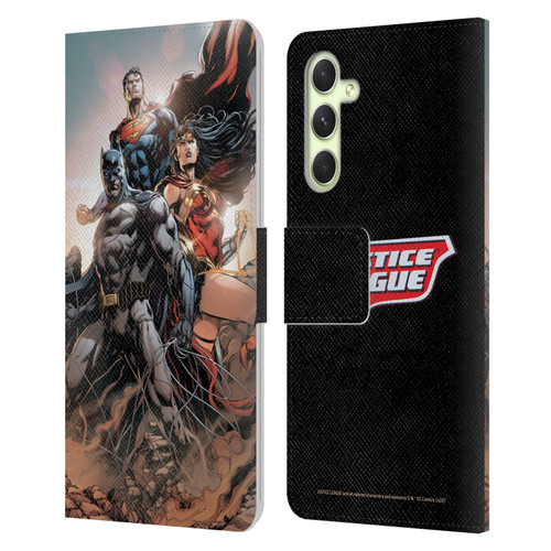 Justice League DC Comics Comic Book Covers Rebirth Trinity #1 Leather Book Wallet Case Cover For Samsung Galaxy A54 5G
