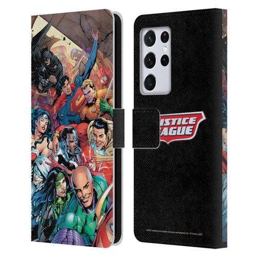 Justice League DC Comics Comic Book Covers #34 Group Leather Book Wallet Case Cover For Samsung Galaxy S21 Ultra 5G