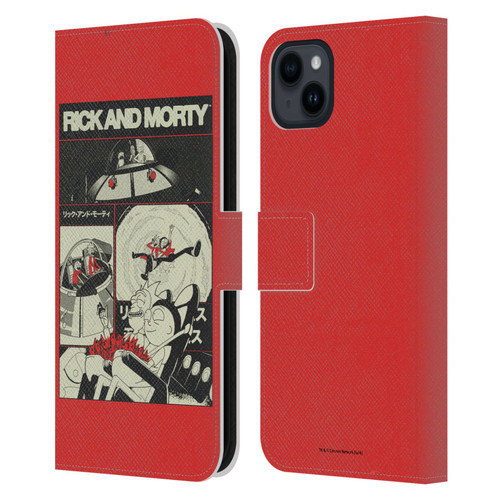 Rick And Morty Duo Graphics The Space Cruiser Collage Leather Book Wallet Case Cover For Apple iPhone 15 Plus