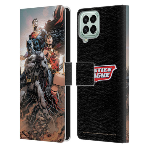 Justice League DC Comics Comic Book Covers Rebirth Trinity #1 Leather Book Wallet Case Cover For Samsung Galaxy M33 (2022)