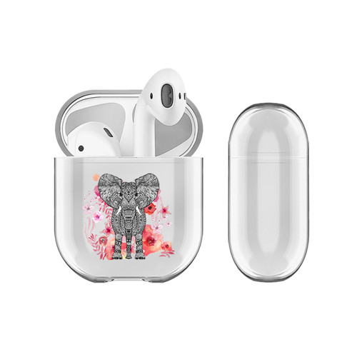 Monika Strigel Animal And Flowers Elephant Clear Hard Crystal Cover for Apple AirPods 1 1st Gen / 2 2nd Gen Charging Case