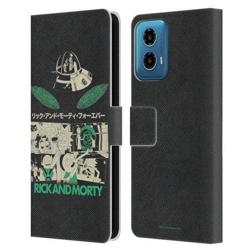Rick And Morty Duo Graphics Portals Leather Book Wallet Case Cover For Motorola Moto G34 5G