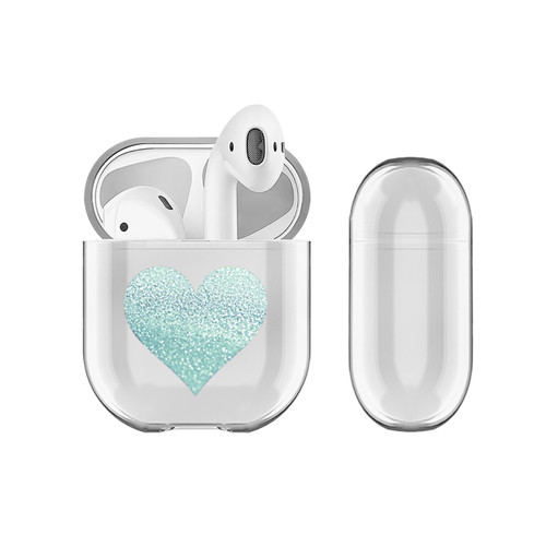 Monika Strigel Hearts Glitter Pastel Mint Clear Hard Crystal Cover for Apple AirPods 1 1st Gen / 2 2nd Gen Charging Case