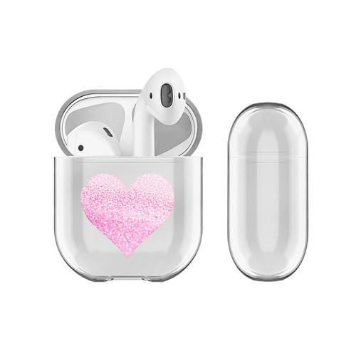 Monika Strigel Hearts Glitter Pastel Pink Clear Hard Crystal Cover for Apple AirPods 1 1st Gen / 2 2nd Gen Charging Case