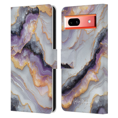 Nature Magick Plum Marble Limpid Leather Book Wallet Case Cover For Google Pixel 7a