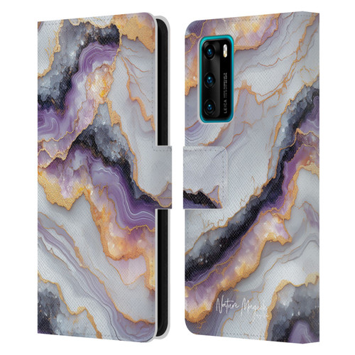 Nature Magick Plum Marble Limpid Leather Book Wallet Case Cover For Huawei P40 5G
