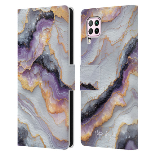 Nature Magick Plum Marble Limpid Leather Book Wallet Case Cover For Huawei Nova 6 SE / P40 Lite