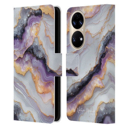 Nature Magick Plum Marble Limpid Leather Book Wallet Case Cover For Huawei P50