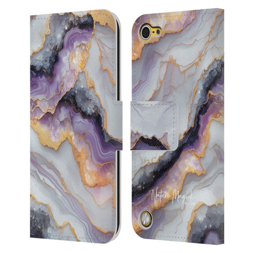Nature Magick Plum Marble Limpid Leather Book Wallet Case Cover For Apple iPod Touch 5G 5th Gen