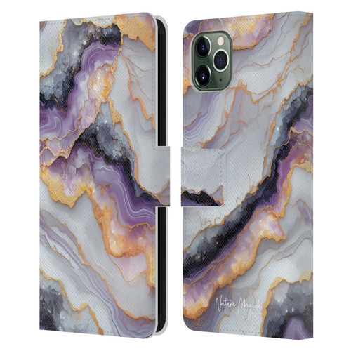 Nature Magick Plum Marble Limpid Leather Book Wallet Case Cover For Apple iPhone 11 Pro Max