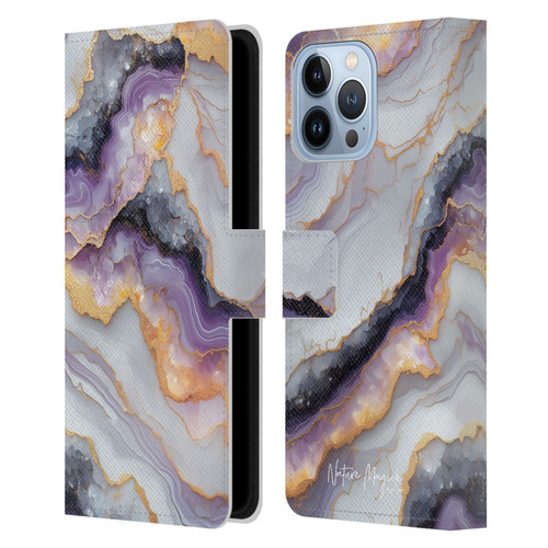 Nature Magick Plum Marble Limpid Leather Book Wallet Case Cover For Apple iPhone 13 Pro Max