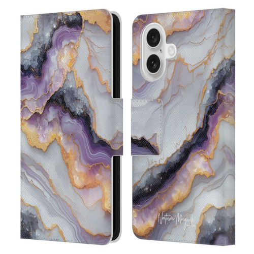 Nature Magick Plum Marble Limpid Leather Book Wallet Case Cover For Apple iPhone 16