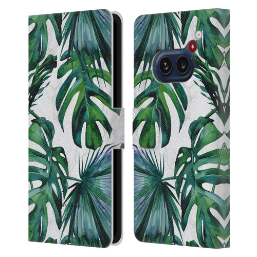 Nature Magick Tropical Palm Leaves On Marble Green Tropics Leather Book Wallet Case Cover For Nothing Phone (2a)