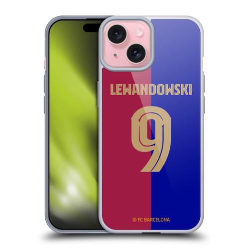 FC Barcelona 2024/25 Players Home Kit Robert Lewandowski Soft Gel Case for Apple iPhone 15