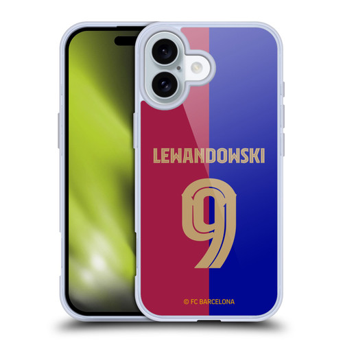 FC Barcelona 2024/25 Players Home Kit Robert Lewandowski Soft Gel Case for Apple iPhone 16