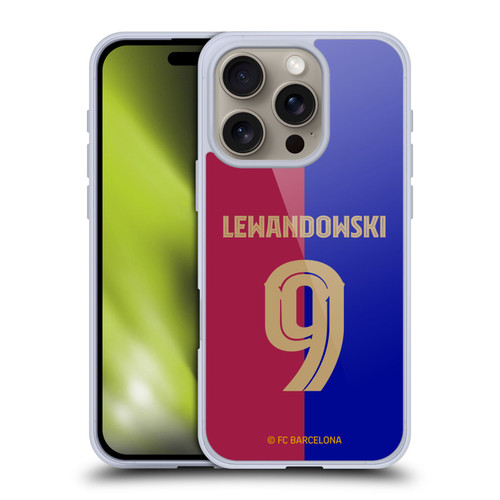FC Barcelona 2024/25 Players Home Kit Robert Lewandowski Soft Gel Case for Apple iPhone 16 Pro