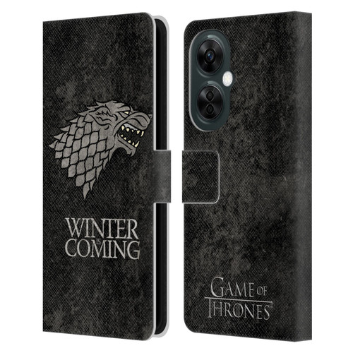 HBO Game of Thrones Dark Distressed Look Sigils Stark Leather Book Wallet Case Cover For OnePlus Nord N30