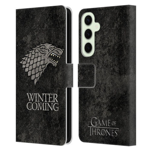 HBO Game of Thrones Dark Distressed Look Sigils Stark Leather Book Wallet Case Cover For Samsung Galaxy S25+