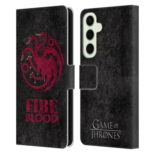 HBO Game of Thrones Dark Distressed Look Sigils Targaryen Leather Book Wallet Case Cover For Samsung Galaxy S25+