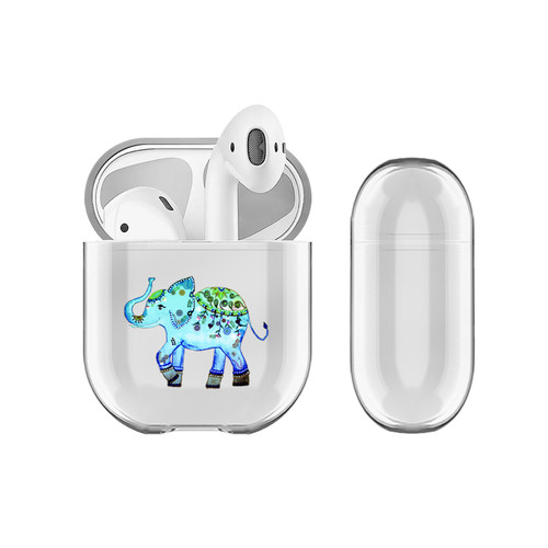 Monika Strigel Watercolor Cute Elephant Blue Clear Hard Crystal Cover for Apple AirPods 1 1st Gen / 2 2nd Gen Charging Case