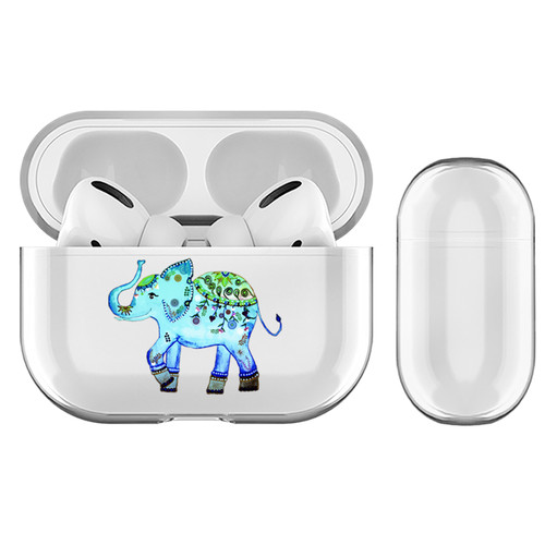 Monika Strigel Watercolor Cute Elephant Blue Clear Hard Crystal Cover for Apple AirPods Pro Charging Case