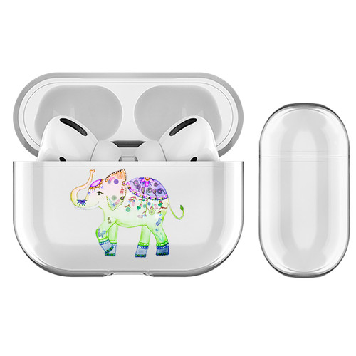 Monika Strigel Watercolor Cute Elephant Purple Green Clear Hard Crystal Cover for Apple AirPods Pro Charging Case
