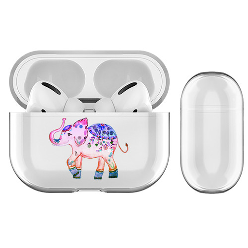 Monika Strigel Watercolor Cute Elephant Pink Clear Hard Crystal Cover for Apple AirPods Pro Charging Case