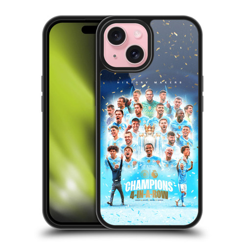 Manchester City Man City FC 2024 Premier League Champions Team Poster Gel Armour Case For Apple iPhone 15