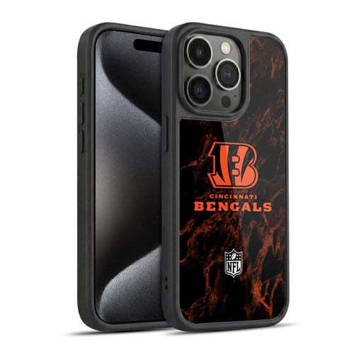 NFL Cincinnati Bengals Graphics Coloured Marble Gel Armour Case For Apple iPhone 15 Pro