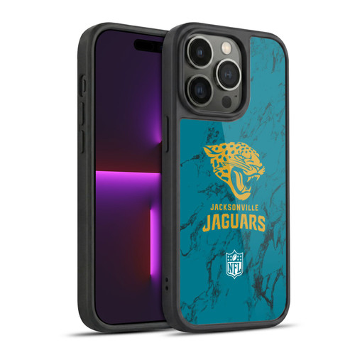 NFL Jacksonville Jaguars Graphics Coloured Marble Gel Armour Case For Apple iPhone 14 Pro
