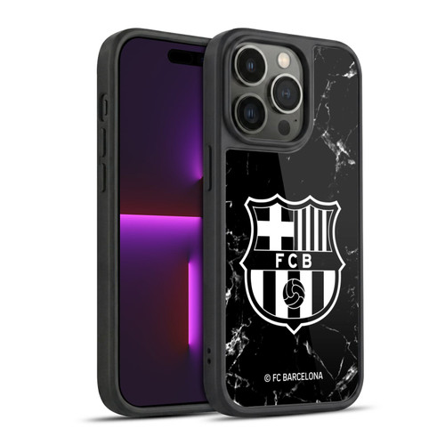 FC Barcelona Crest Patterns Black Marble Gel Armour Case For Apple iPhone 14 Pro