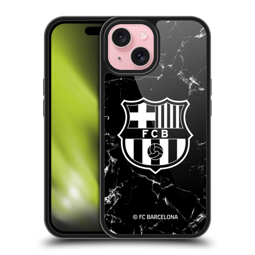 FC Barcelona Crest Patterns Black Marble Gel Armour Case For Apple iPhone 15