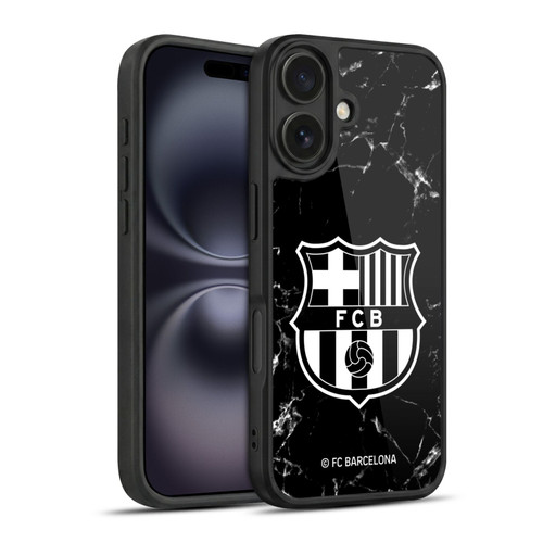 FC Barcelona Crest Patterns Black Marble Gel Armour Case For Apple iPhone 16