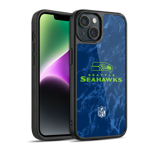 NFL Seattle Seahawks Graphics Coloured Marble Gel Armour Case For Apple iPhone 14