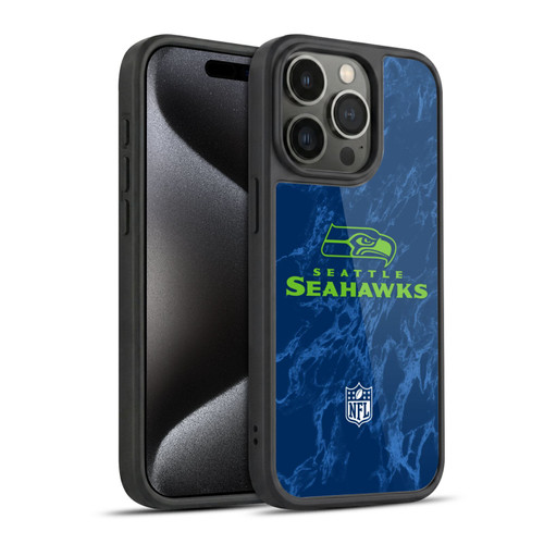 NFL Seattle Seahawks Graphics Coloured Marble Gel Armour Case For Apple iPhone 15 Pro