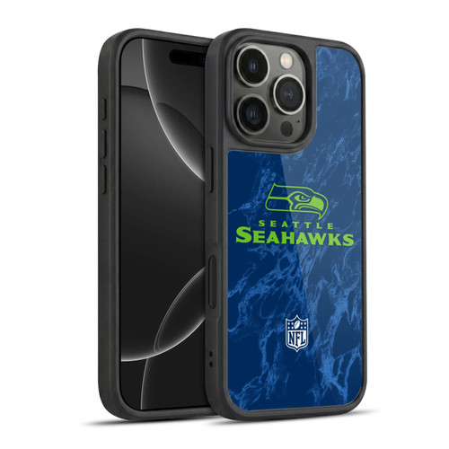 NFL Seattle Seahawks Graphics Coloured Marble Gel Armour Case For Apple iPhone 16 Pro