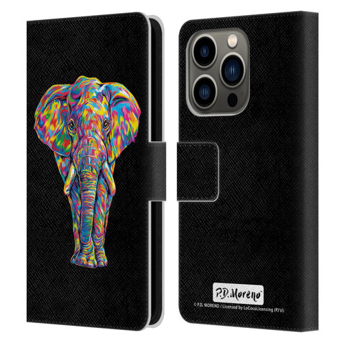 P.D. Moreno Animals Elephant Leather Book Wallet Case Cover For Apple iPhone 14 Pro