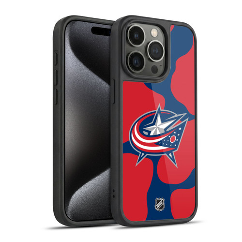 NHL Columbus Blue Jackets Cow Pattern Gel Armour Case For Apple iPhone 15 Pro