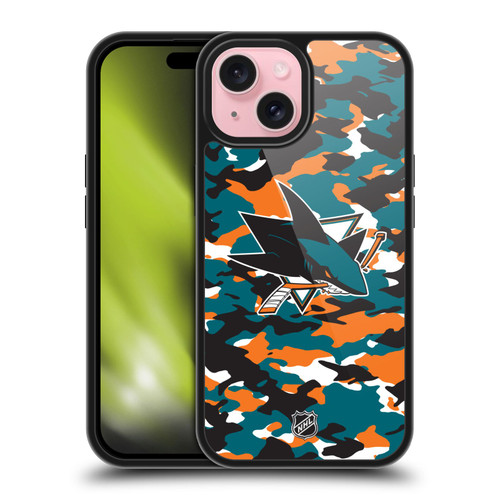 NHL San Jose Sharks Camouflage Gel Armour Case For Apple iPhone 15 NHL San Jose Sharks Camouflage Gel Armour Case For Apple iPhone 15
