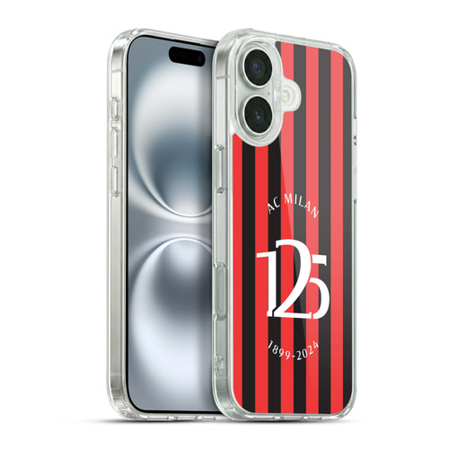 AC Milan 125th Anniversary Red And Black Stripes Soft Gel Case for Apple iPhone 16 Plus & MagSafe