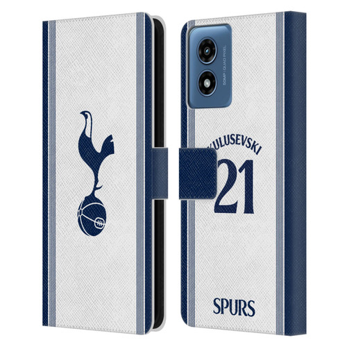 Tottenham Hotspur F.C. 2024/25 Players Home Kit Dejan Kulusevski Leather Book Wallet Case Cover For Motorola Moto G Play (2024)